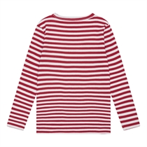 BIRKHOLM Stribet Rib Bluse Perfekt Hvid & Chili Rød